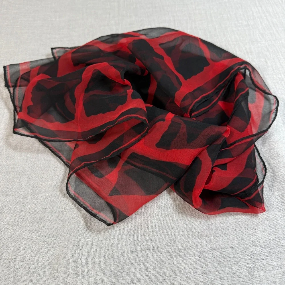 Vera Neumann oblong scarf red black abstract chiffon 13